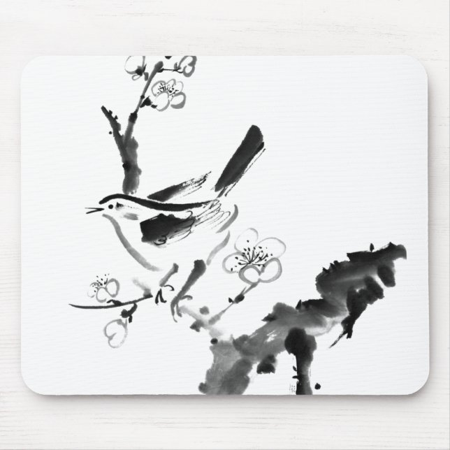 Tapis De Souris Peinture chinoise, fleur de prune et oiseau (Devant)