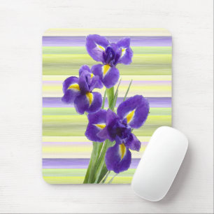 Tapis De Souris Peinture d'aquarelle violette Lilac Irises