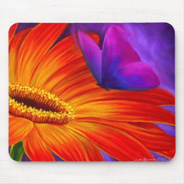 TAPIS DE SOURIS PEINTURE D'ART DE MARGUERITE ET DE PAPILLON - (Devant)