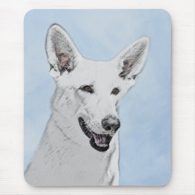 Tapis De Souris Peinture de berger blanc - jolie art original de c (Devant)