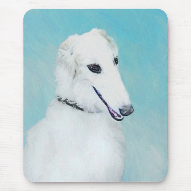 Tapis De Souris Peinture de Borzoi (Blanc) - Joli Chien d'origine (Devant)