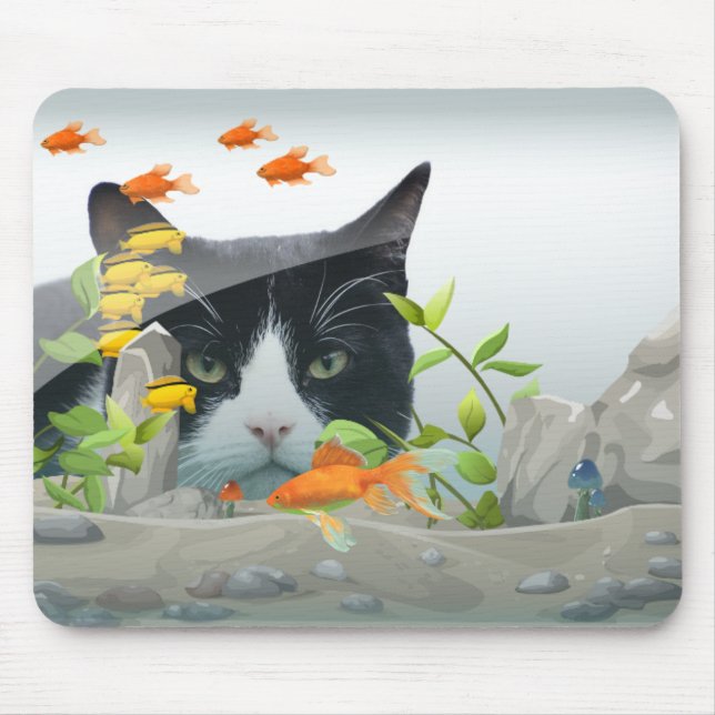 Tapis De Souris Peinture de chat personnalisée dans un réservoir d (Devant)
