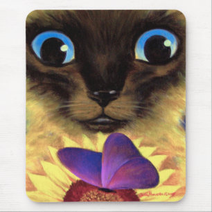 Tapis De Souris Peinture de chat siamois avec le papillon - multi
