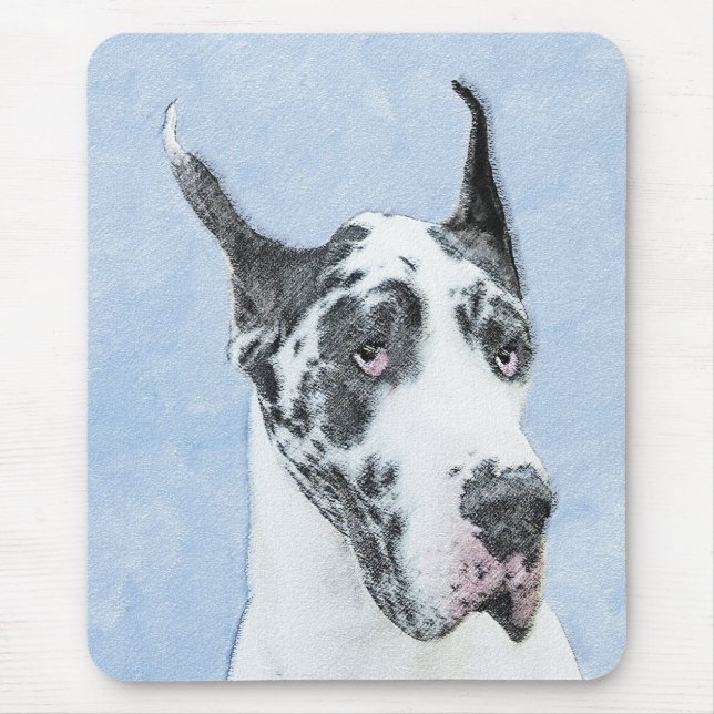 Tapis De Souris Peinture de Great Dane (Arlequin) - Art original d (Devant)