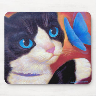 Tapis De Souris Peinture de papillon de chat de smoking - multi