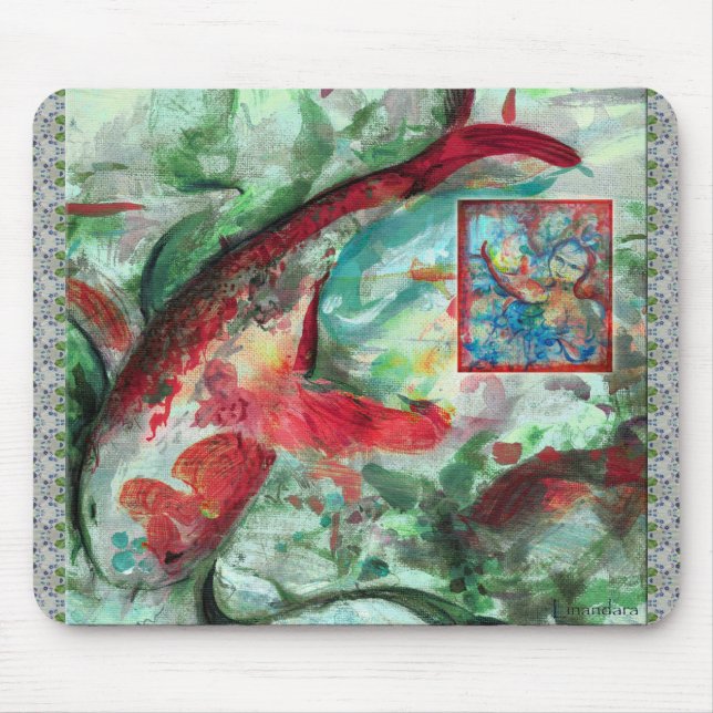 Tapis De Souris Peinture de poissons de carpe de Koi (Devant)