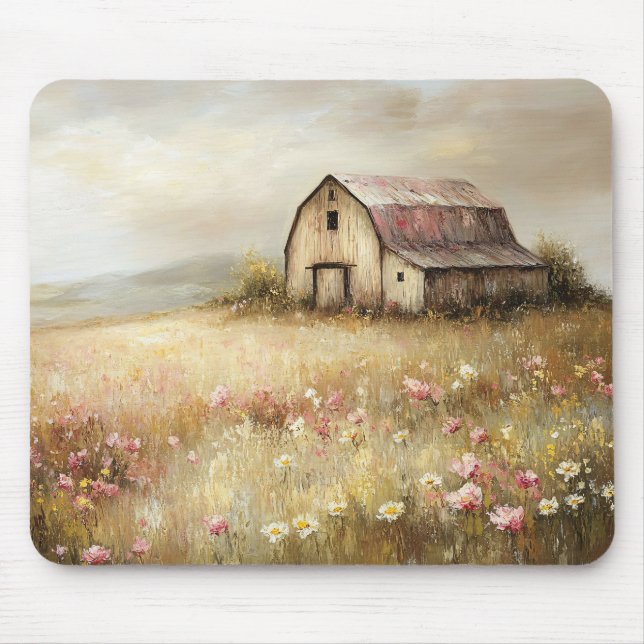 Tapis De Souris Peinture de terrain Fleur sauvage de grange blanch (Devant)