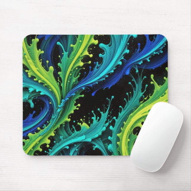 Tapis De Souris Peinture Néon Splashes Sur Noir (Avec souris)
