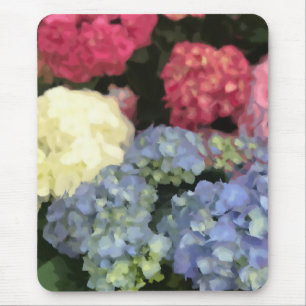 Tapis De Souris Peinture numérique à fleurs bleu et rose Hydrangea