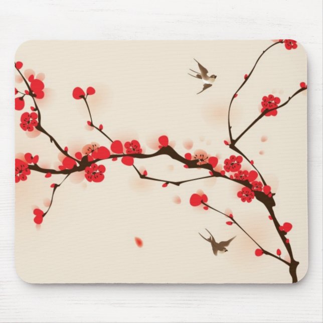 Tapis De Souris Peinture orientale de style, fleur au printemps 3 (Devant)