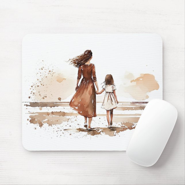 Tapis De Souris Peinture Plage Mère Et Fille (Avec souris)