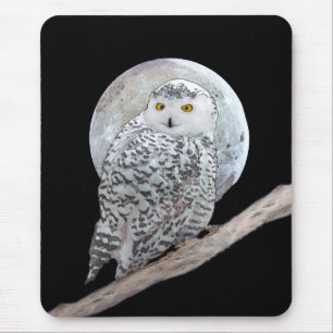 Tapis De Souris Peinture sur la Chouette neigeuse et la Lune - Art