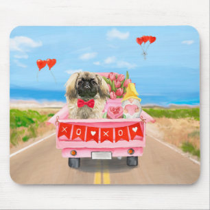 Tapis De Souris Pekingese Chien Saint Valentin Coeurs de Camion