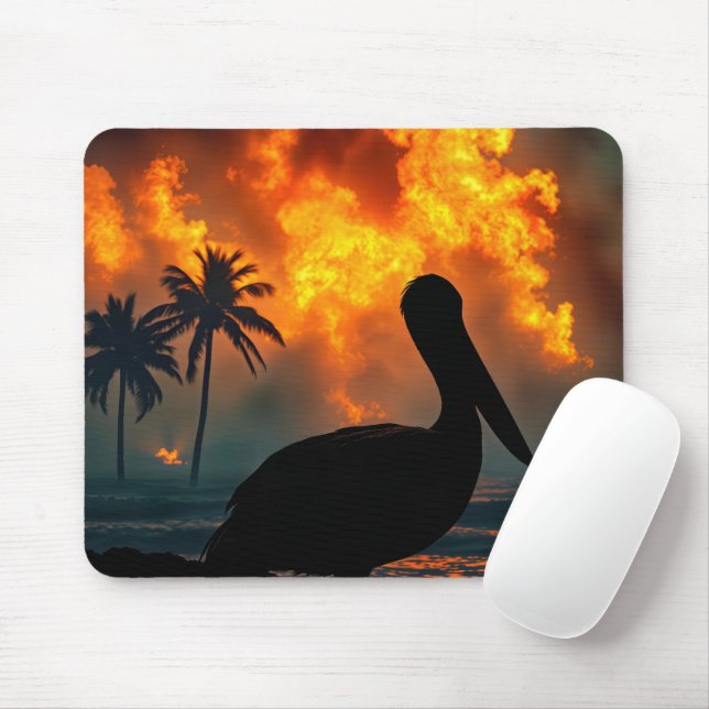 Tapis De Souris Pélican regarde un incendie sauvage (Avec souris)