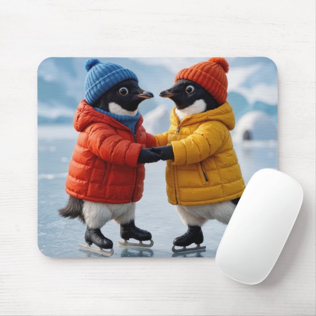 Tapis De Souris Penguins Ice Skating  (Avec souris)