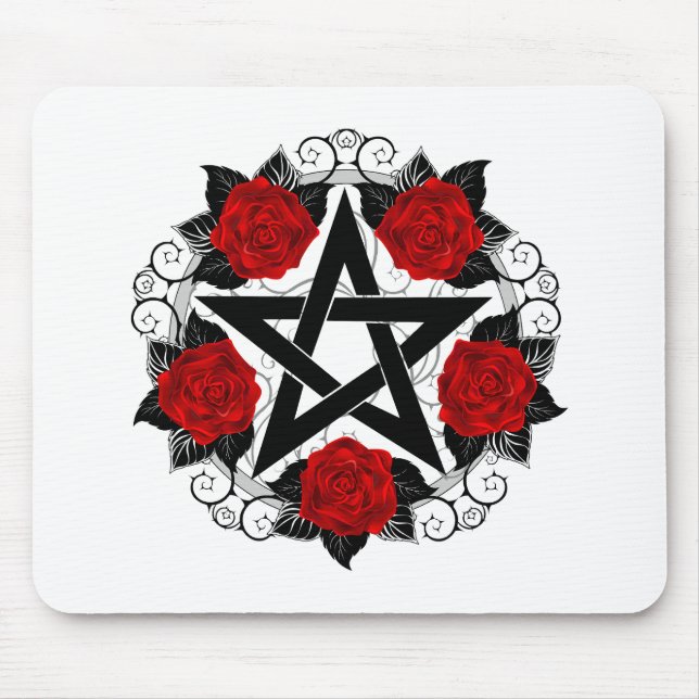 Tapis De Souris Pentagramme aux roses rouges (Devant)