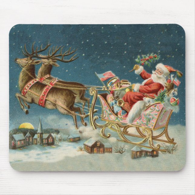 Tapis De Souris Père Noël Antique Sleigh Reindeer (Devant)
