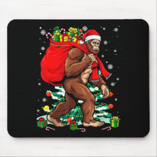 Tapis De Souris Père Noël Bigfoot portant un sac de Noël Chapeau d