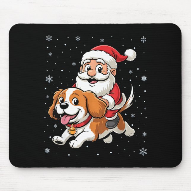 Tapis De Souris Père Noël chevauchant un Cavalier King Charles Spa (Devant)