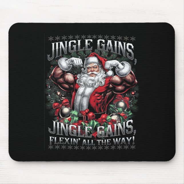 Tapis De Souris Père Noël Christmas Gym entraînement Jingle Gains  (Devant)