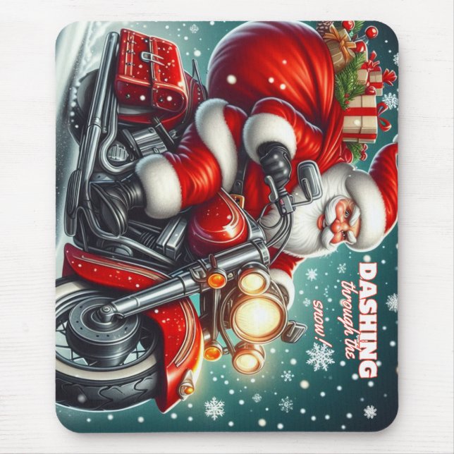 Tapis De Souris Père Noël en moto (Devant)