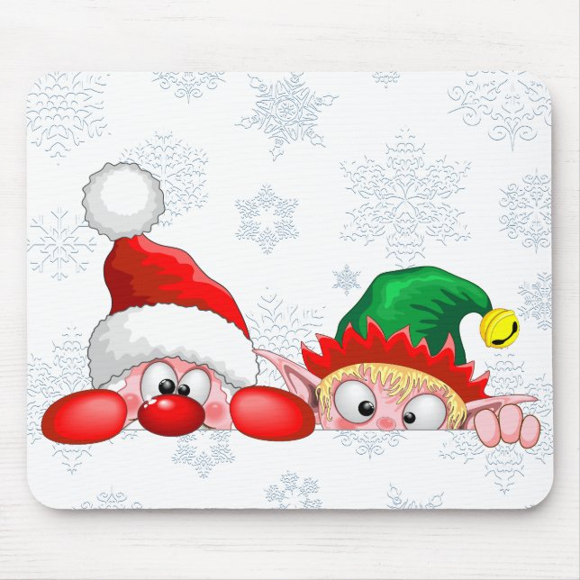 Tapis De Souris Père Noël et Elf Cute et drôle Caractères Pékin (Devant)