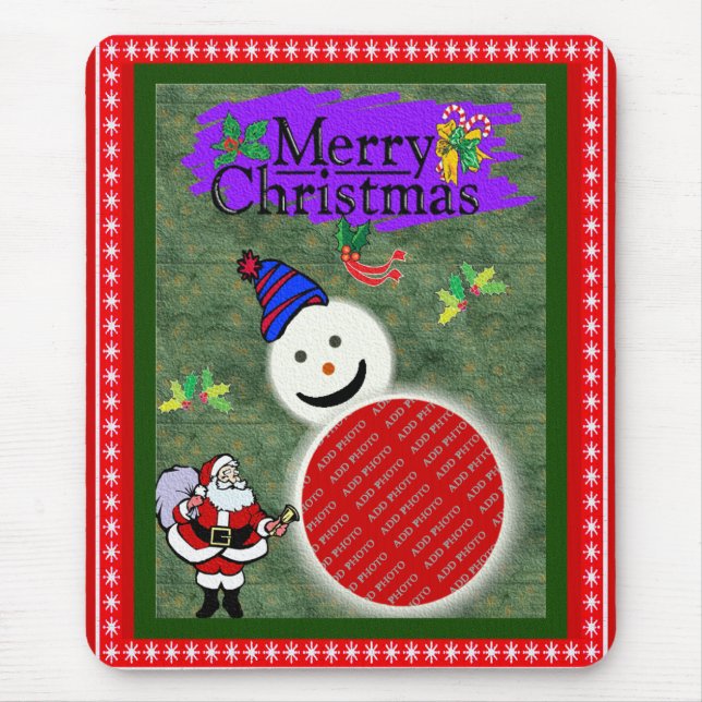 Tapis De Souris Père Noël et Snowman Ajouter votre photo Noël (Devant)