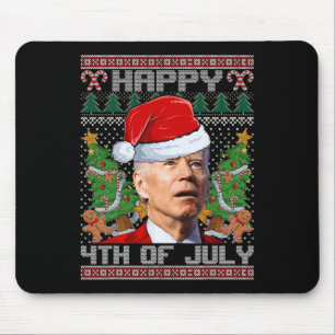 Tapis De Souris Père Noël Joe Biden Happy 4 juillet Ugly Christmas