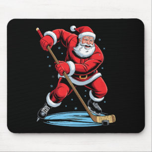 Tapis De Souris Père Noël jouant au hockey drôle de vacances Noël