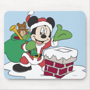 Tapis De Souris Père Noël Mickey descendant la cheminée