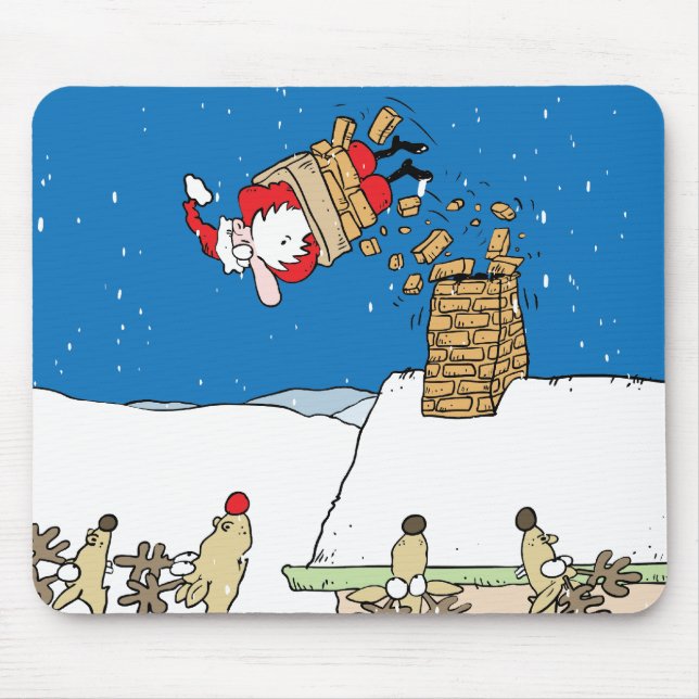 Tapis De Souris Père Noël tombant le toit (Devant)