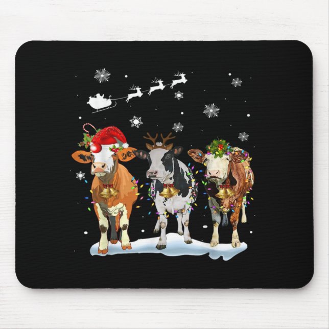 Tapis De Souris Père Noël Vache Drôle Joyeux Noël Xmas Lumières Py (Devant)
