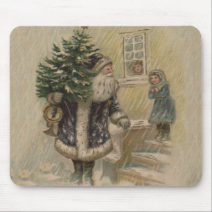 Tapis De Souris Père Noël vintage dans la neige