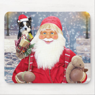 Tapis De Souris Père Noël w Cadeaux de Noël Bordure Collie Chien
