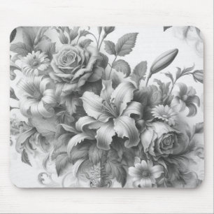 Tapis De Souris Perfection florale noire et blanche