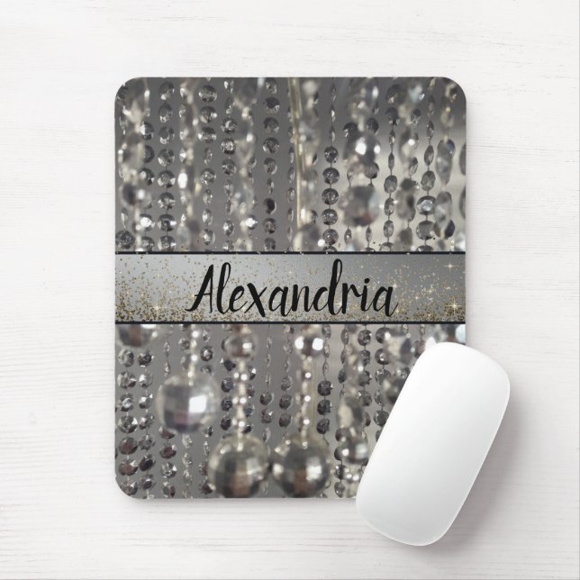 Tapis De Souris Perles à cordes d'argent glacé personnalisées (Avec souris)