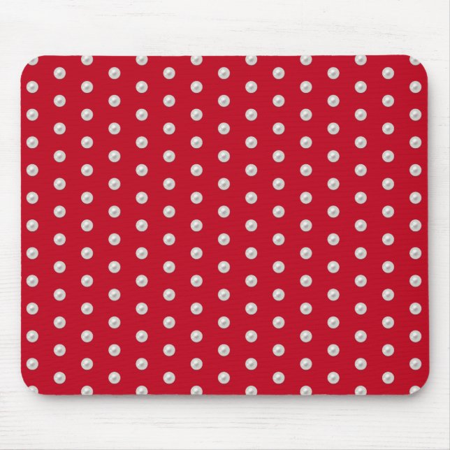 Tapis De Souris perles blanches sur rouge (Devant)