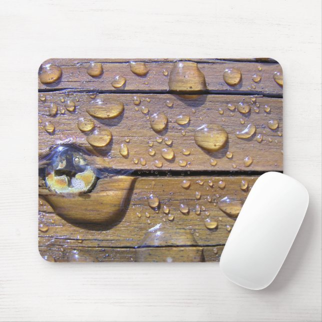 Tapis De Souris Perles D'Eau Sur Bois De Tissu Photographie (Avec souris)
