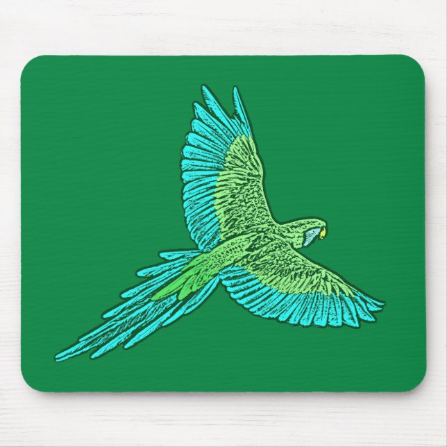 Tapis De Souris Perroquet en vol, Jade Green et Turquoise (Devant)
