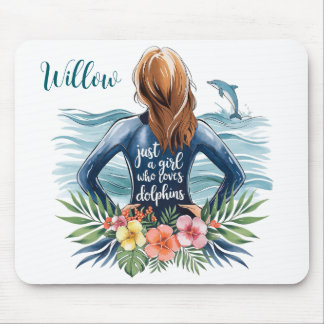 Tapis De Souris Personalized Girl Who Loves Dolphins Mousepad