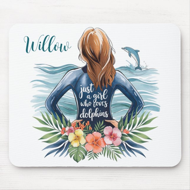 Tapis De Souris Personalized Girl Who Loves Dolphins Mousepad (Devant)