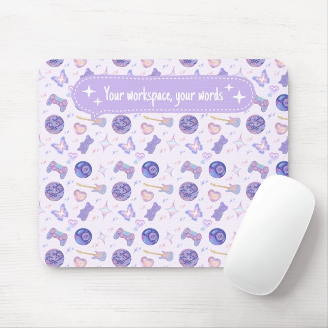 Tapis De Souris Personalized pastel y2k lavender aesthetic pattern (Avec souris)