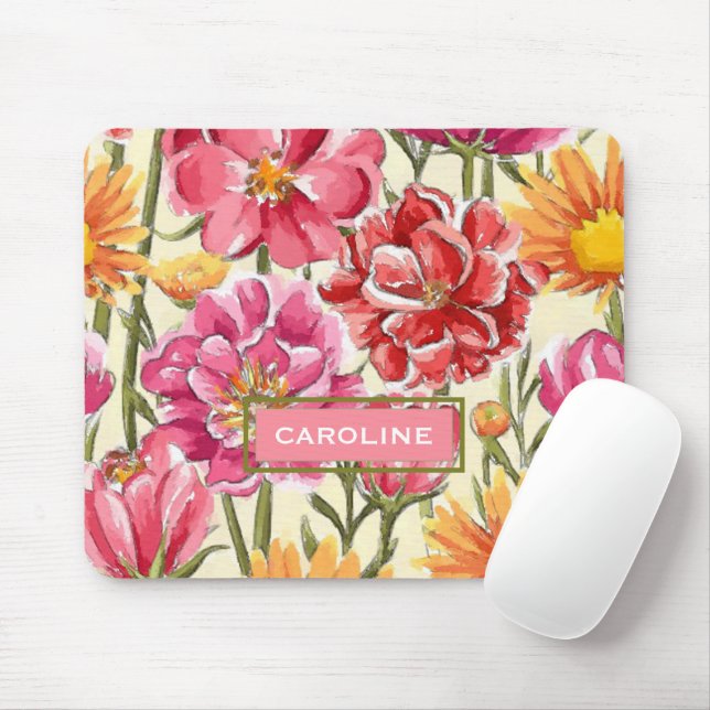 Tapis De Souris Personnalisé Chic Fleurs Motif Aquarelle Peinture (Avec souris)
