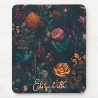 Tapis De Souris Personnalisé Élégant Rose floral gothique foncé