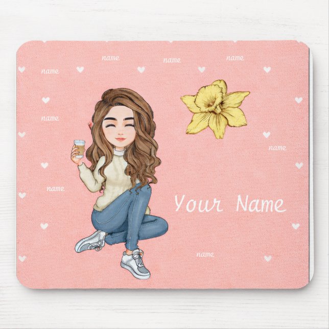 Tapis de souris personnalisé Girl Boss avec des cœ (Devant)