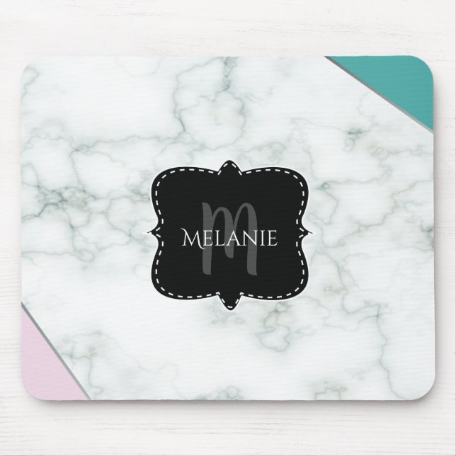 Tapis de souris personnalisé Marbre Aqua Rose Mono (Devant)