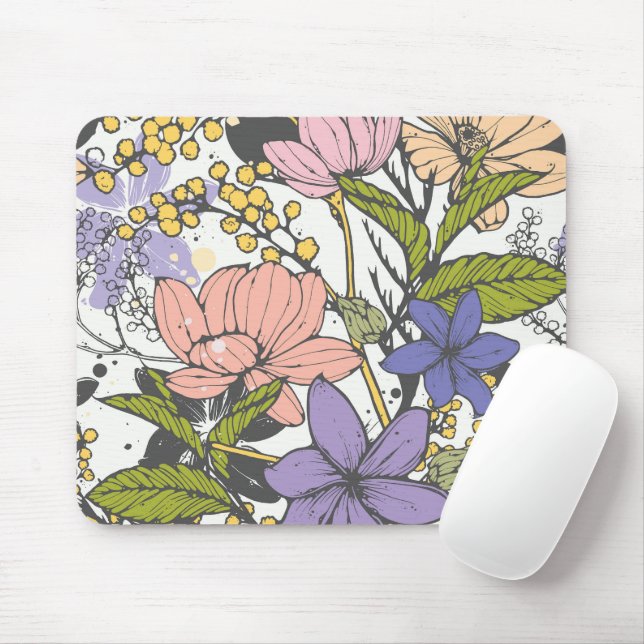 Tapis De Souris Personnalisé modèle Floral motif blanc jardin mode (Avec souris)