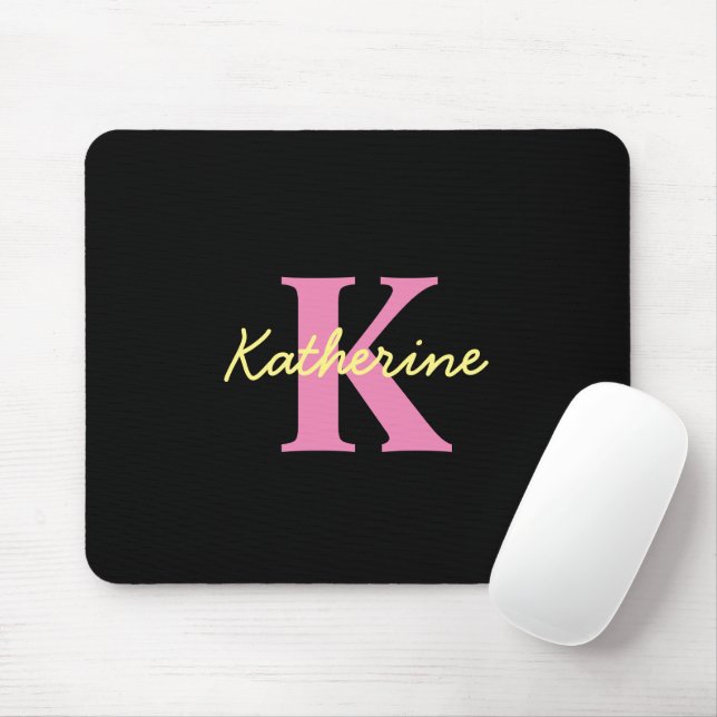 Tapis De Souris Personnalisé Monogramme Noir moderne (Avec souris)