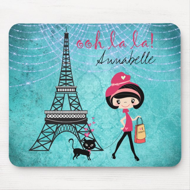 Tapis De Souris Personnalisé Oh La La Paris Girl and Cat (Devant)