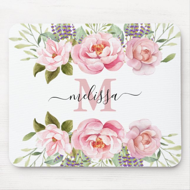 Tapis De Souris Personnalisé Plutôt Rose Blush Floral (Devant)